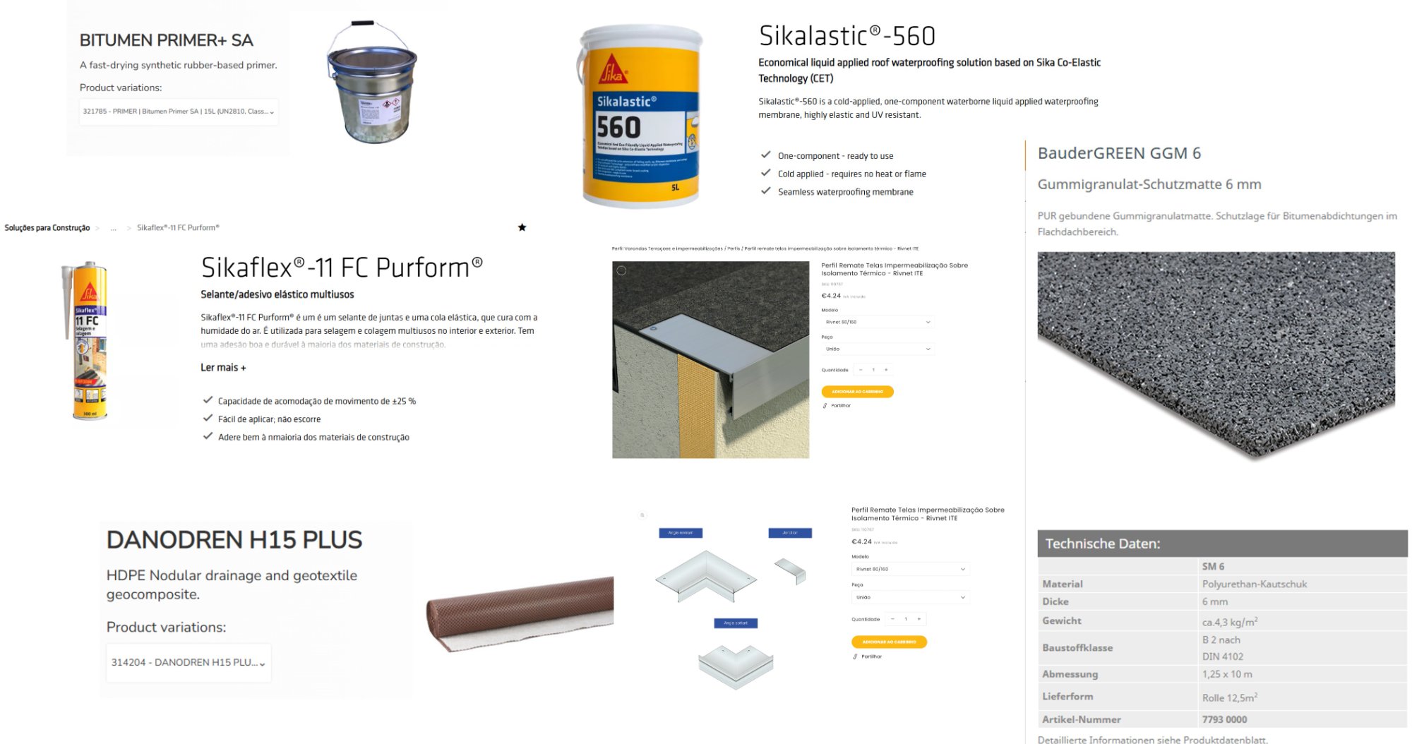 Produktübersicht – Abdichtung, Profile, Schutzmatten