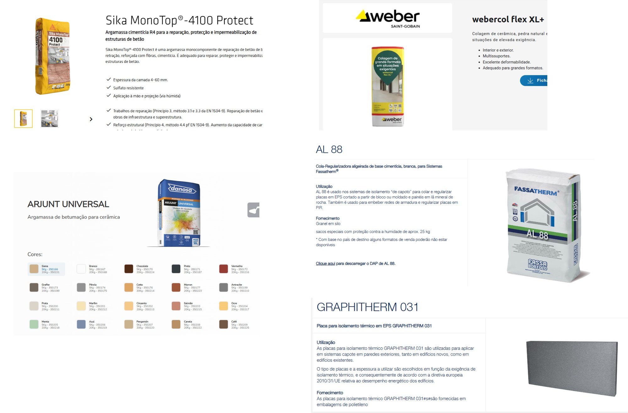 Produktübersicht – Mörtel, Kleber, Fliesen, ETICS